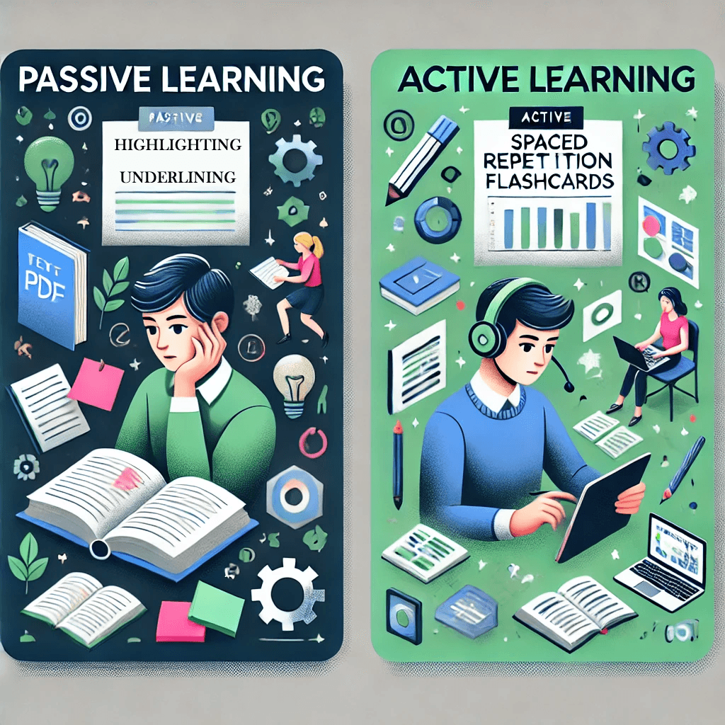 infographic illustrating the difference between passive and active learning methods